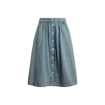 LAUREN RALPH LAUREN SS25 Denim Long Skirt Women's Blue