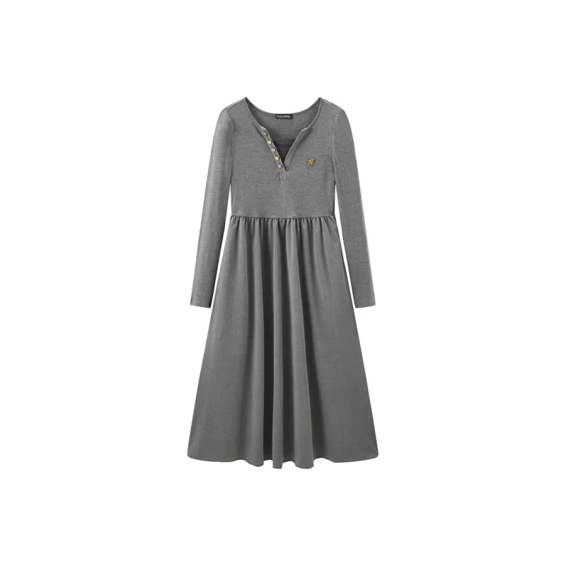 PEACEBIRD Long Sleeved Dress Women's Gray-0