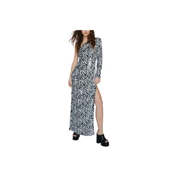 NASTY GAL Sequin Animal One Shoulder Maxi Dress Long-Sleeved Dresses Women's Black