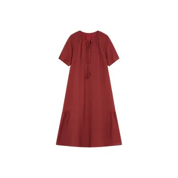Mo Han Yi Mei Short Sleeved Dress Women's Dark Red