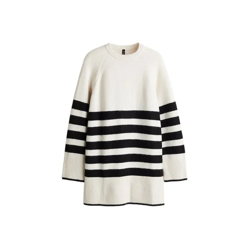 H&M Long Sleeved Dress Women's Cream/Stripes-0