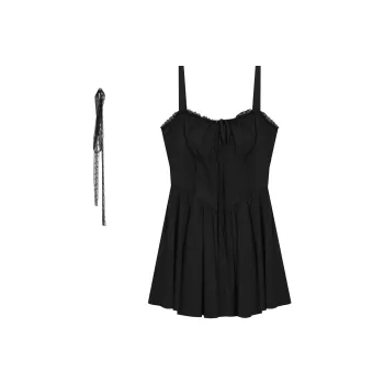 ANNIBUHUO Slip Dress Women's Black
