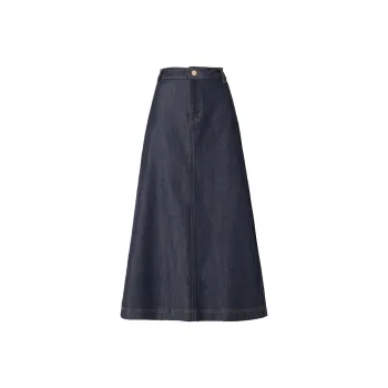 SOON FLOWER Spring Denim Long Skirt Women's Prussian Blue