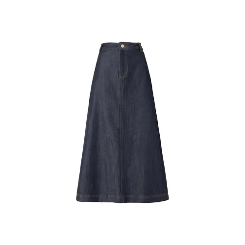 SOON FLOWER Spring Denim Long Skirt Women's Prussian Blue