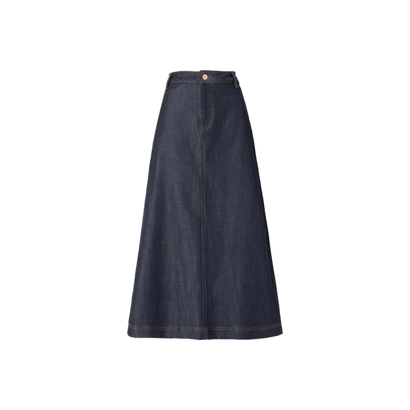 SOON FLOWER Spring Denim Long Skirt Women's Prussian Blue-0