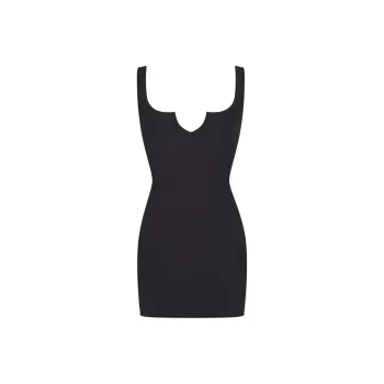 SKIMS SS24 RAW EDGE SLIT FRONT MINI DRESS Slip Dress Women's ONYX/White Agate