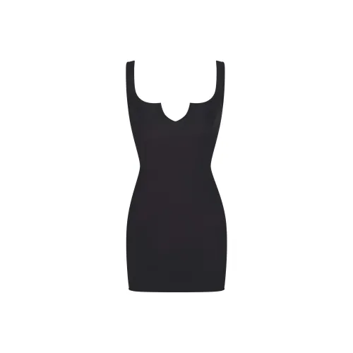 SKIMS SS24 RAW EDGE SLIT FRONT MINI DRESS Slip Dress Women's ONYX/White Agate