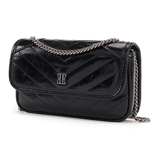 ELLE Cow Leather Cell Phone Pouch, Crossbody Bag, Shoulder Bag Regular Women's Black/White-1