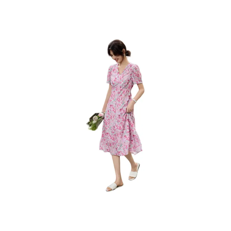 XWI Short Sleeved Dress Women's Pink Jacquard-0
