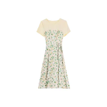 HUASJ Short-Sleeved Dresses Women's Green Tulip