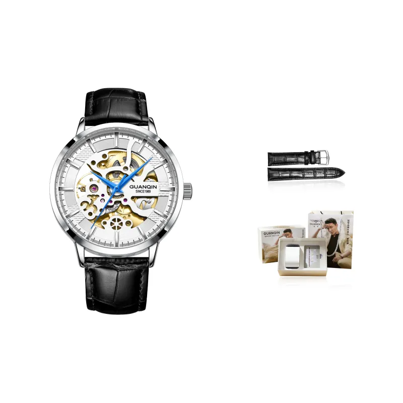 GUANQIN Brogues Collection Automatic Mechanical Movement Leather Strap Watch Men's Watches Black Dial-18