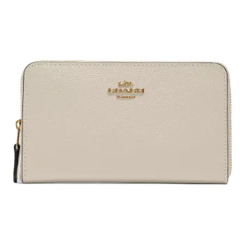 COACH Id Zip Wallet Cross Grain Leather Wallet Medium Size Women's White