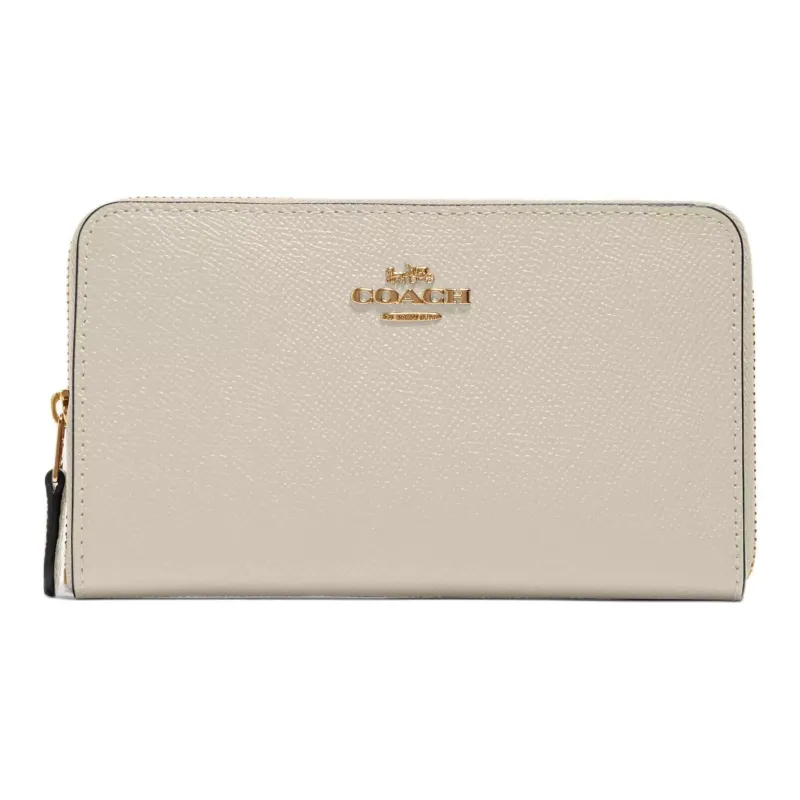 COACH Id Zip Wallet Cross Grain Leather Wallet Medium Size Women's White-0