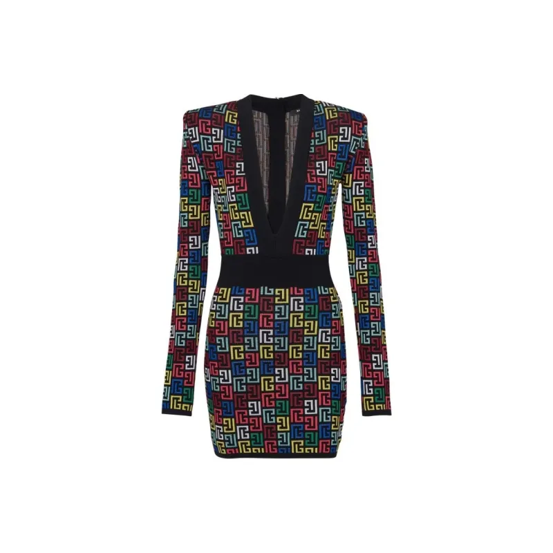 BALMAIN Patterned Long Sleeve Dress-0