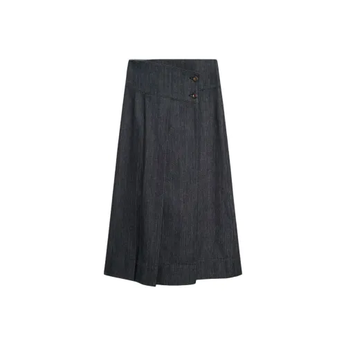 Massimo Dutti Denim Long Skirt Women's Pitch Black Gray