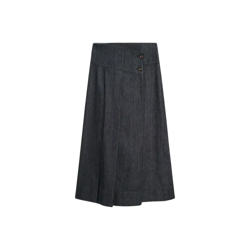 Massimo Dutti Denim Long Skirt Women's Pitch Black Gray-0