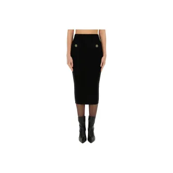 BALMAIN Button Detailed Ribbed Pencil Skirt