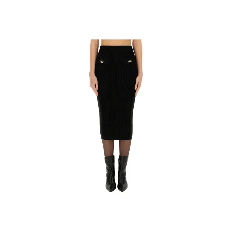 BALMAIN Button Detailed Ribbed Pencil Skirt-0