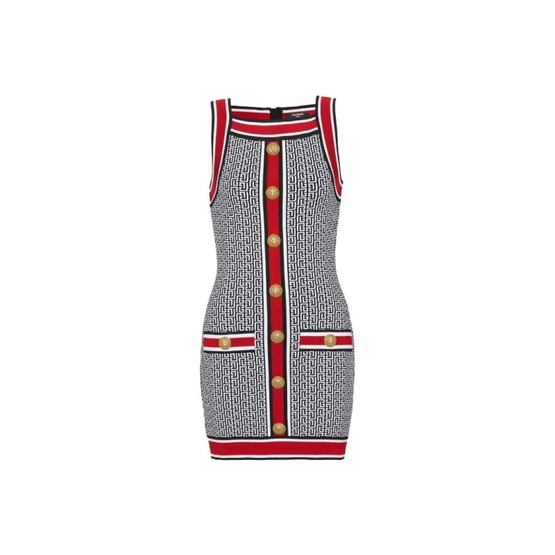 BALMAIN Monogram Sleeveless Knit Dress-0