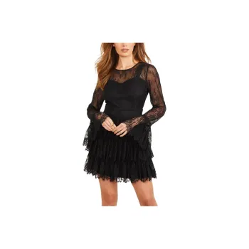 GUESS Vivienne Lace Dress Long-Sleeved Dresses Women's Black