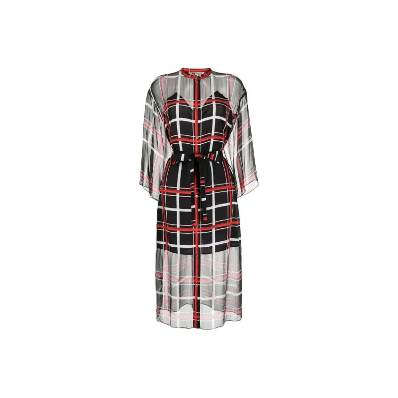 Ports 1961 Check-pattern Silk Midi Dress-0