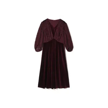 Mapping Short Sleeved Dress Women's Maroon