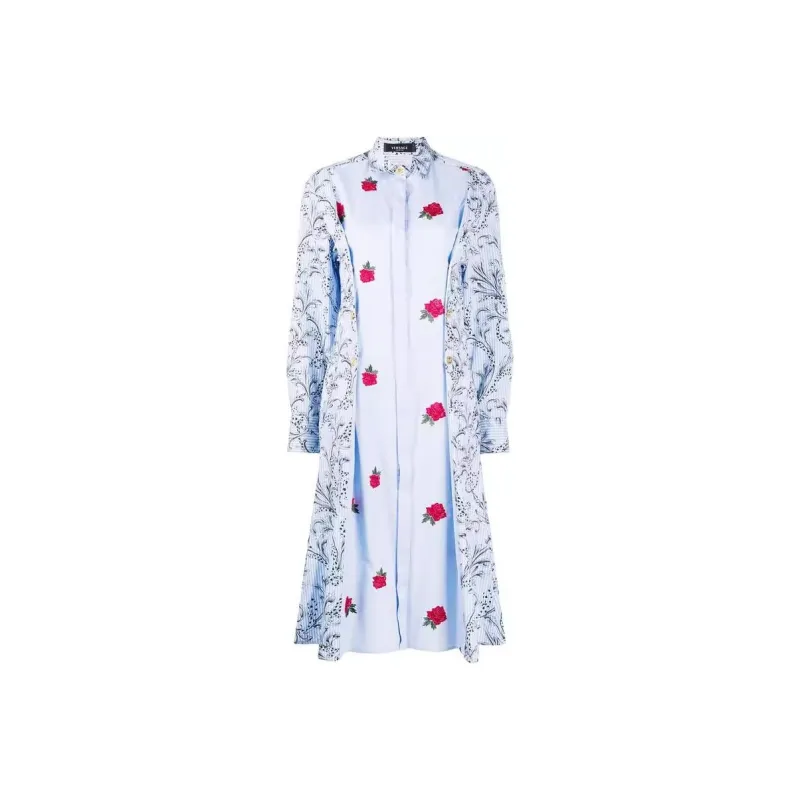 VERSACE Long Sleeve Collared Dress 'Blue'-0