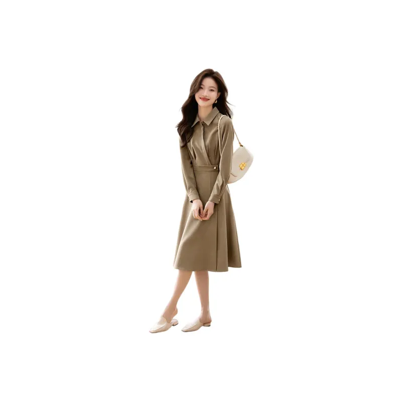 Mo Han Yi Mei Long Sleeved Dress Women's Light Khaki-0