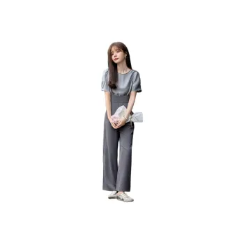 Mo Han Yi Mei Casual Suit Women's 2 Piece Set Medium Gray+Light Gray