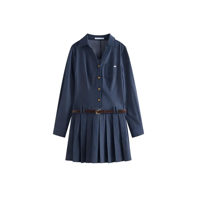 FANSILANEN Long Sleeved Dresses Women's Denim Blue-0