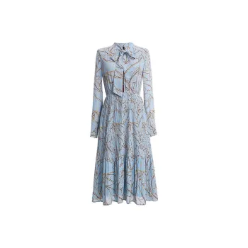 OUNIXUE Long-Sleeved Dresses Women's Blue