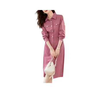 Mo Han Yi Mei Long Sleeved Dress Women's Leather Pink