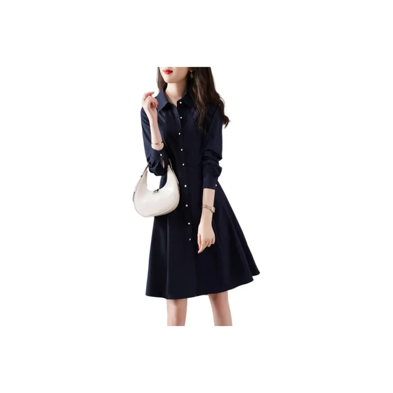 XWI Long Sleeved Dress Women's Navy Blue-0