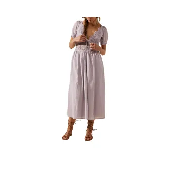FREE PEOPLE All You Need Is Lace Midi Short-Sleeved Dresses Women's Lavender Blue