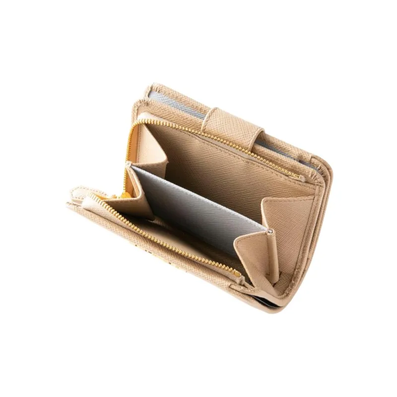 PRADA Saffiano Leather Wallet Women's Beige & Gray-2