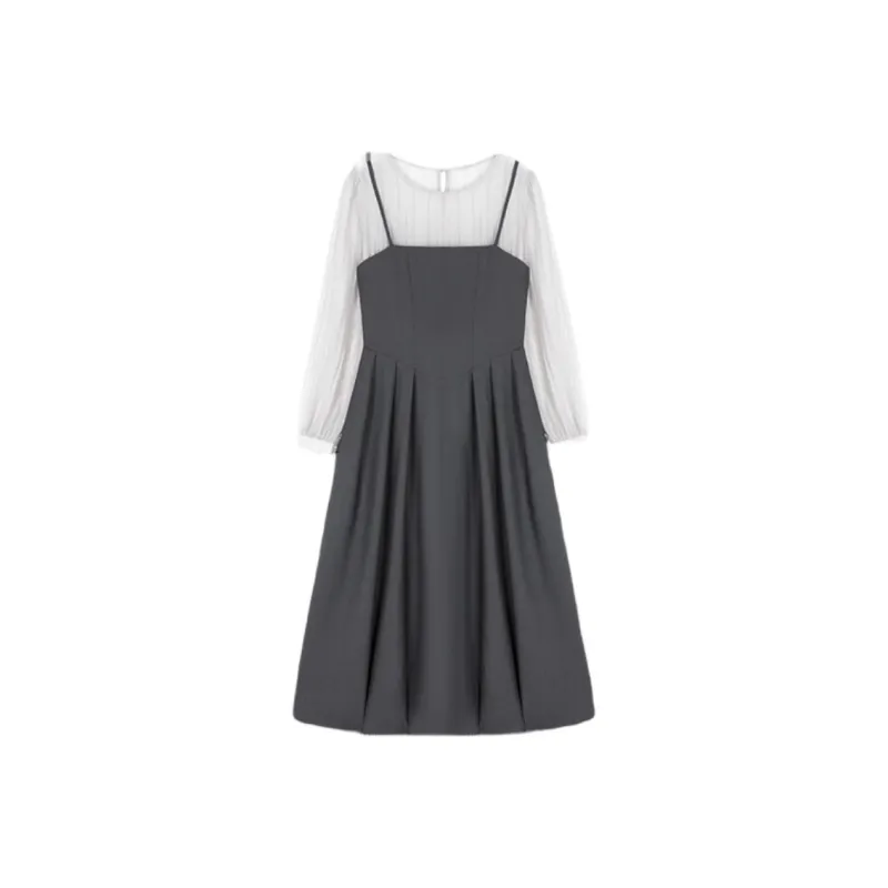 Mo Han Yi Mei Long Sleeved Dresses Women's Gray-0