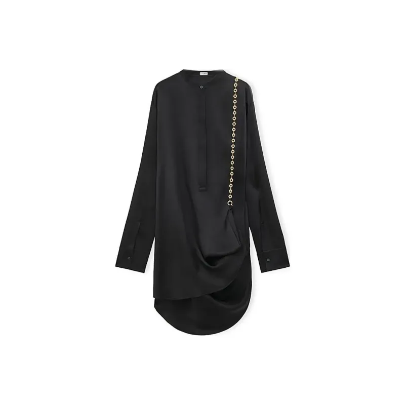 LOEWE Chain Shirt Dress In Silk Black-0