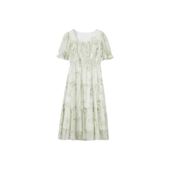 XIANGYING Short Sleeved Dresses Women's Fruit Green