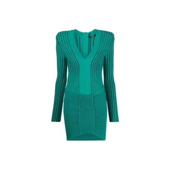 BALMAIN V-Neck Ribbed Knit Mini Dress