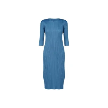 PLEATS PLEASE ISSEY MIYAKE SS24 Long-Sleeved Dresses Women's Blue Salt Color
