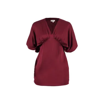LILIXIUKE Short Sleeved Dresses Women's Ox Blood Red