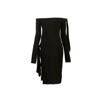 Rotate Off shoulder Tie detail Midi Dress