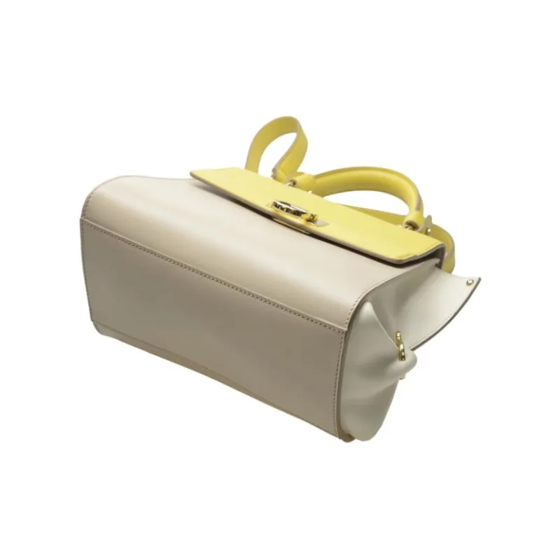 FERRAGAMO Calfskin One Shoulder Handbag Women's Beige & Yellow-2
