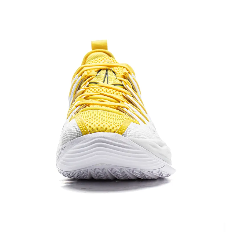 LiNing Buckets Shock Absorbers Slip Resistant Breathable Low Top Basketball Shoes Men's White Yellow-4