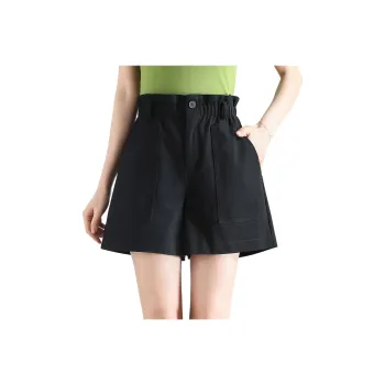 JEANSWEST High Rise Wide Leg Pants Thin Comfortable Petite Solid Color Outerwear Flower Bud Summer Women's Black