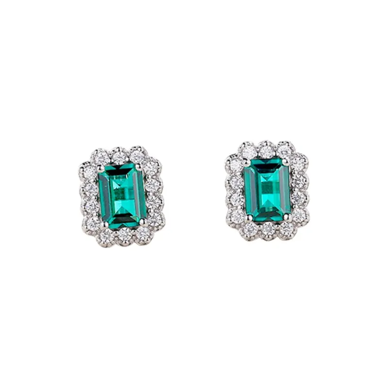 ATTAGEMS 925 Sterling Silver Artificial Gemstone Stud Earrings Women's Green-0