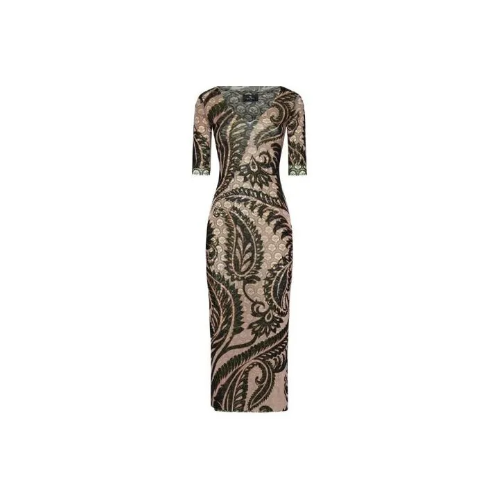 ETRO Paisley Print V Neck Tulle Maxi Dress-0