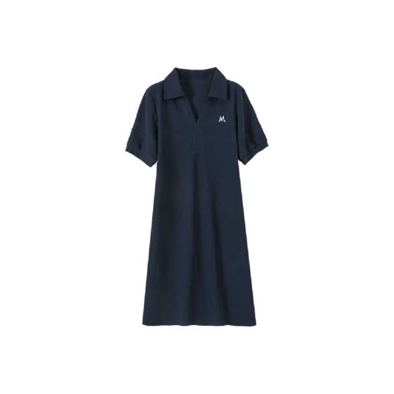 Mo Han Yi Mei Short Sleeved Dress Women's Navy Blue-0