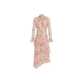 Zimmermann Floral Printed Asymetric Ruffled Dress