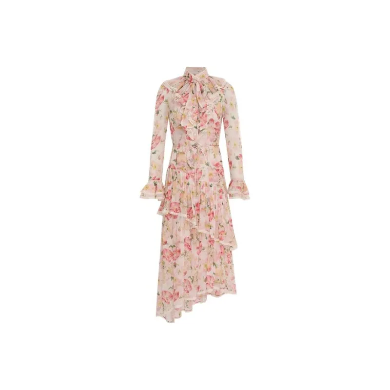 Zimmermann Floral Printed Asymetric Ruffled Dress-0
